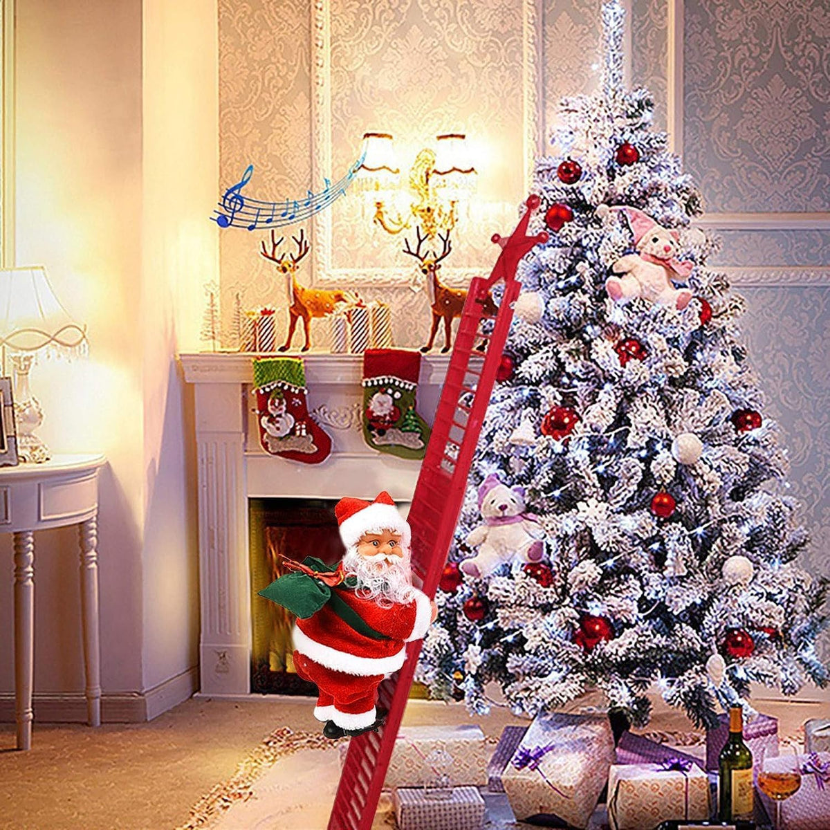 Échelle d'escalade du Père Noël, décoration amusante en corde électrique du Père Noël, sur une poupée, décoration d'arbre de Noël, ornements à suspendre pour fête, porte d'entrée