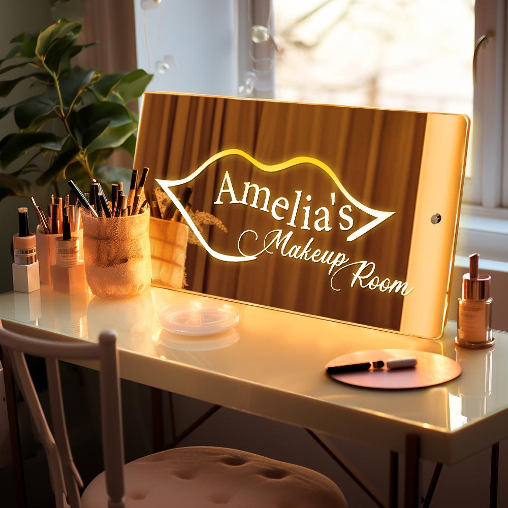 Personalisiertes Namensspiegelschild, individuelles LED-beleuchtetes, leuchtendes Make-up-Raumschild