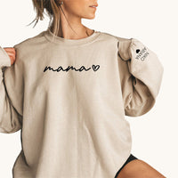 Personalisiertes Mama-Sweatshirt mit Namen des Kindes auf dem Ärmel, Muttertagsgeschenk, Geschenk für neue Mama