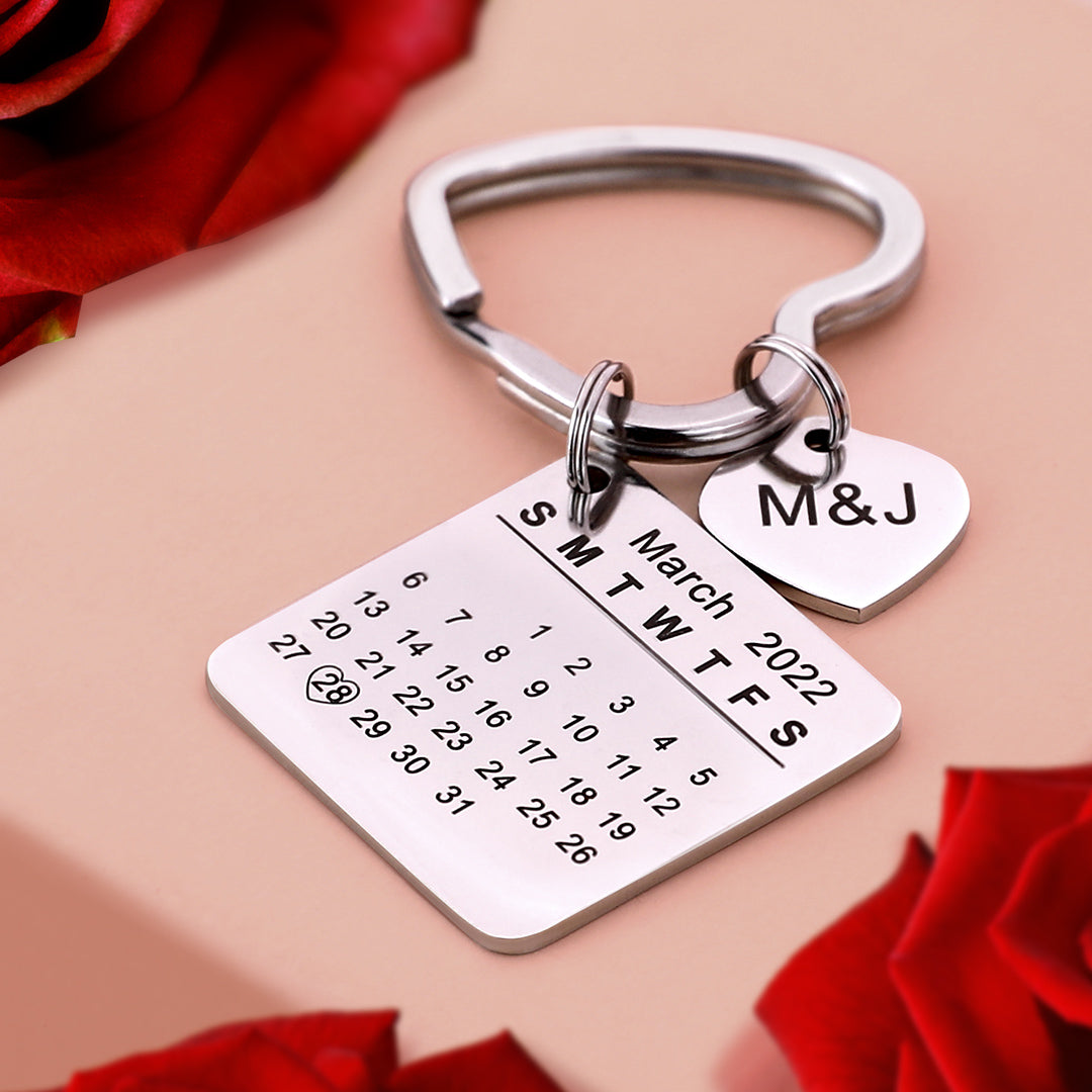 Cadeaux d'anniversaire, porte-clés calendrier personnalisé, porte-clés en forme de cœur