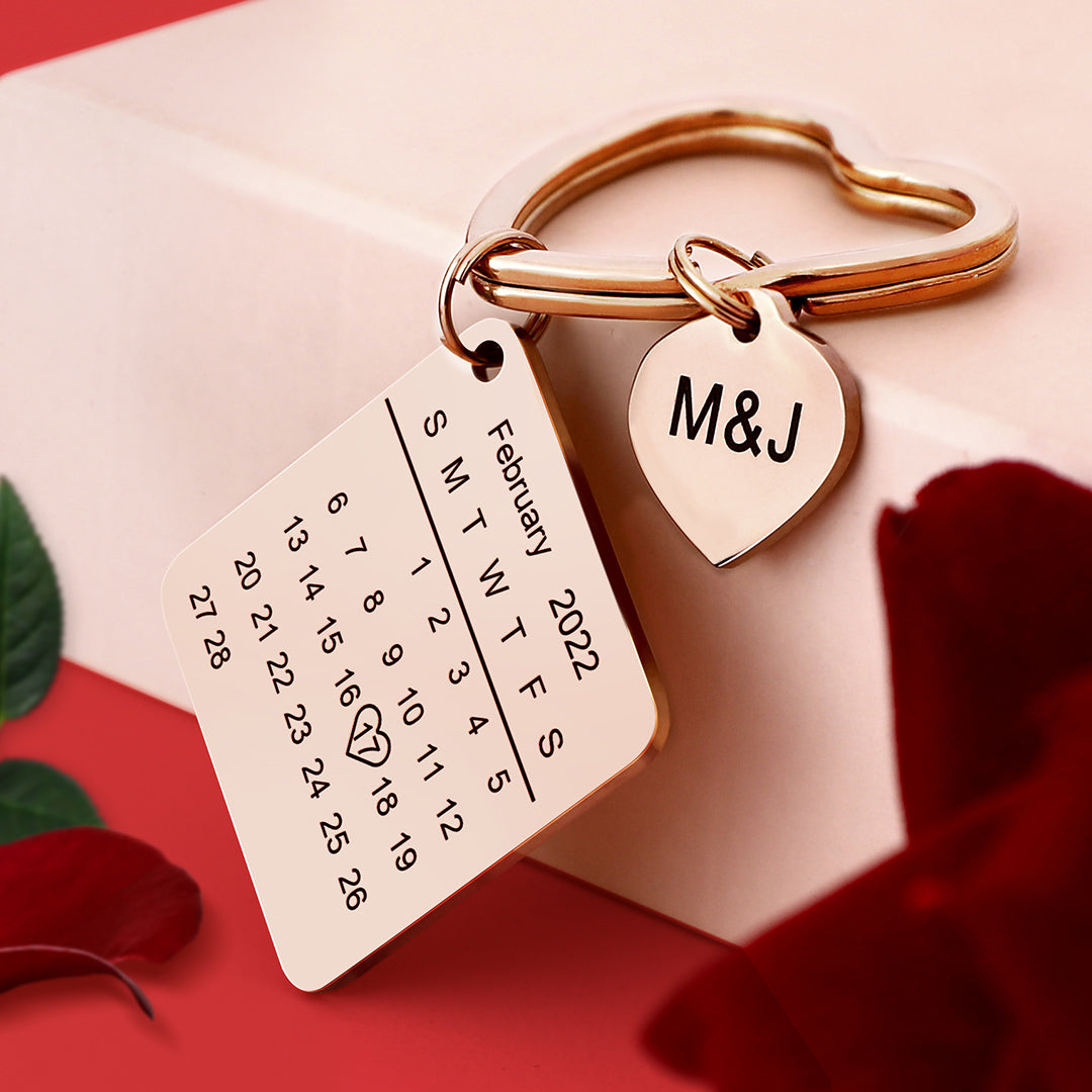 Cadeaux d'anniversaire, porte-clés calendrier personnalisé, porte-clés en forme de cœur