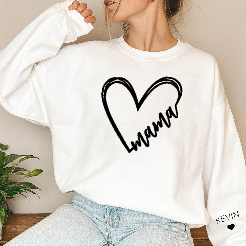 Herzdruck Mama Sweatshirt, Mutter und Kind Namensshirt, personalisiertes Geschenk für Mama, Mama Geschenk, Mama Geburtstag