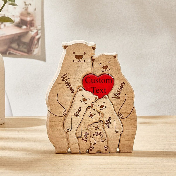 Personalisiertes Bären-Puzzle aus Holz, individuelle Namen von Familienmitgliedern, Puzzle-Geschenke für die Familie