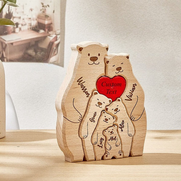 Personalisiertes Bären-Puzzle aus Holz, individuelle Namen von Familienmitgliedern, Puzzle-Geschenke für die Familie