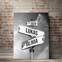 Gepersonaliseerde canvasprint "Vintage straatnaambord voor koppels"