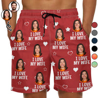 Photo personnalisée J'aime ma femme – Cadeau pour mari, petit ami – Short de plage unisexe personnalisé