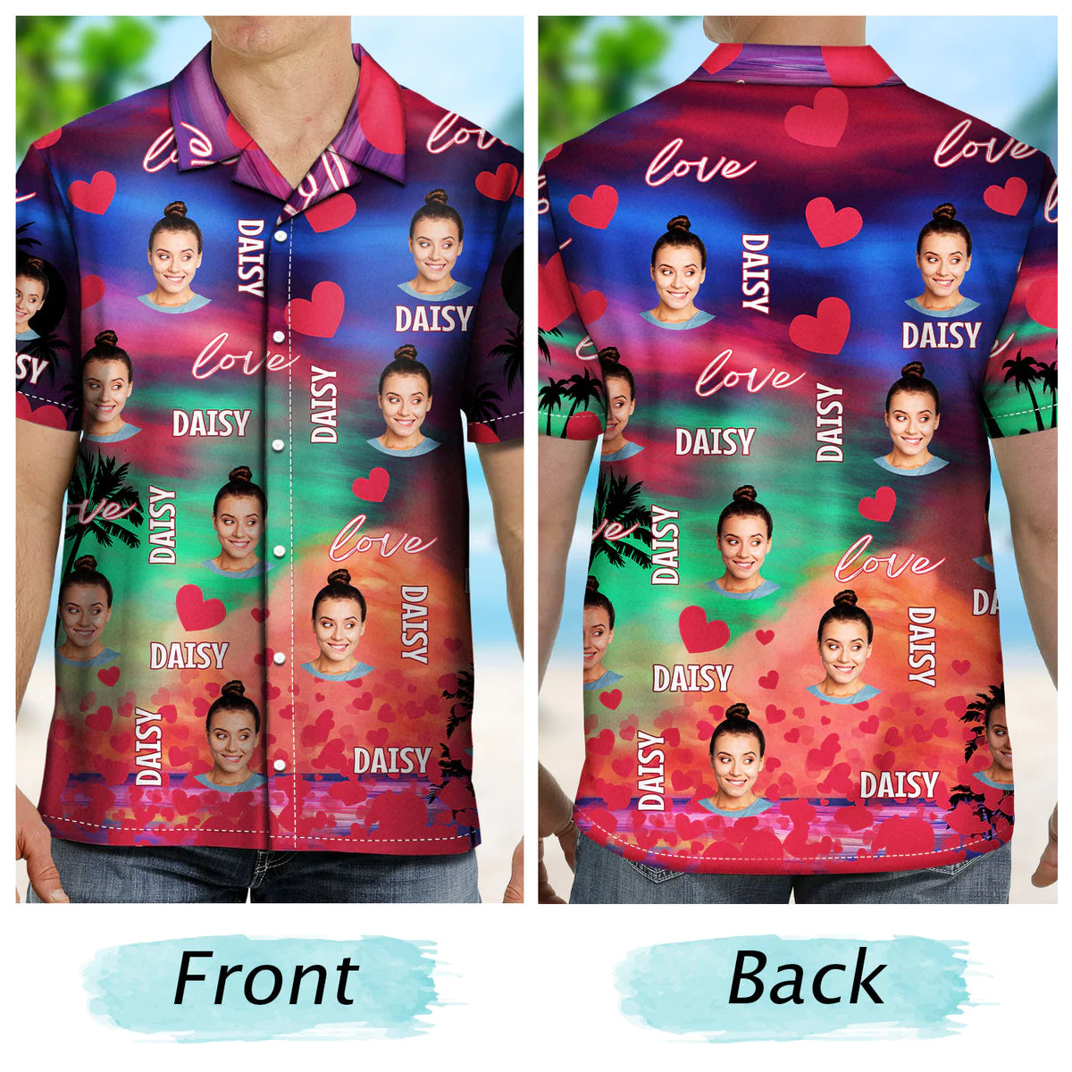 Gepersonaliseerde foto met grappige liefde – cadeau voor echtgenoot of vriend – gepersonaliseerd Hawaiiaans shirt