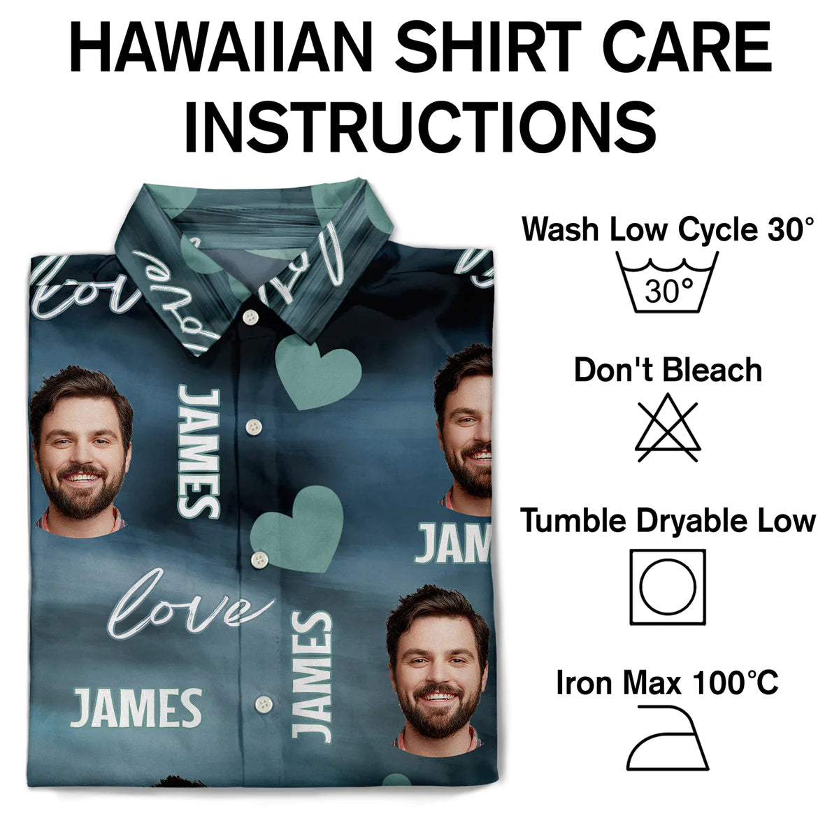 Gepersonaliseerde foto met grappige liefde – cadeau voor echtgenoot of vriend – gepersonaliseerd Hawaiiaans shirt