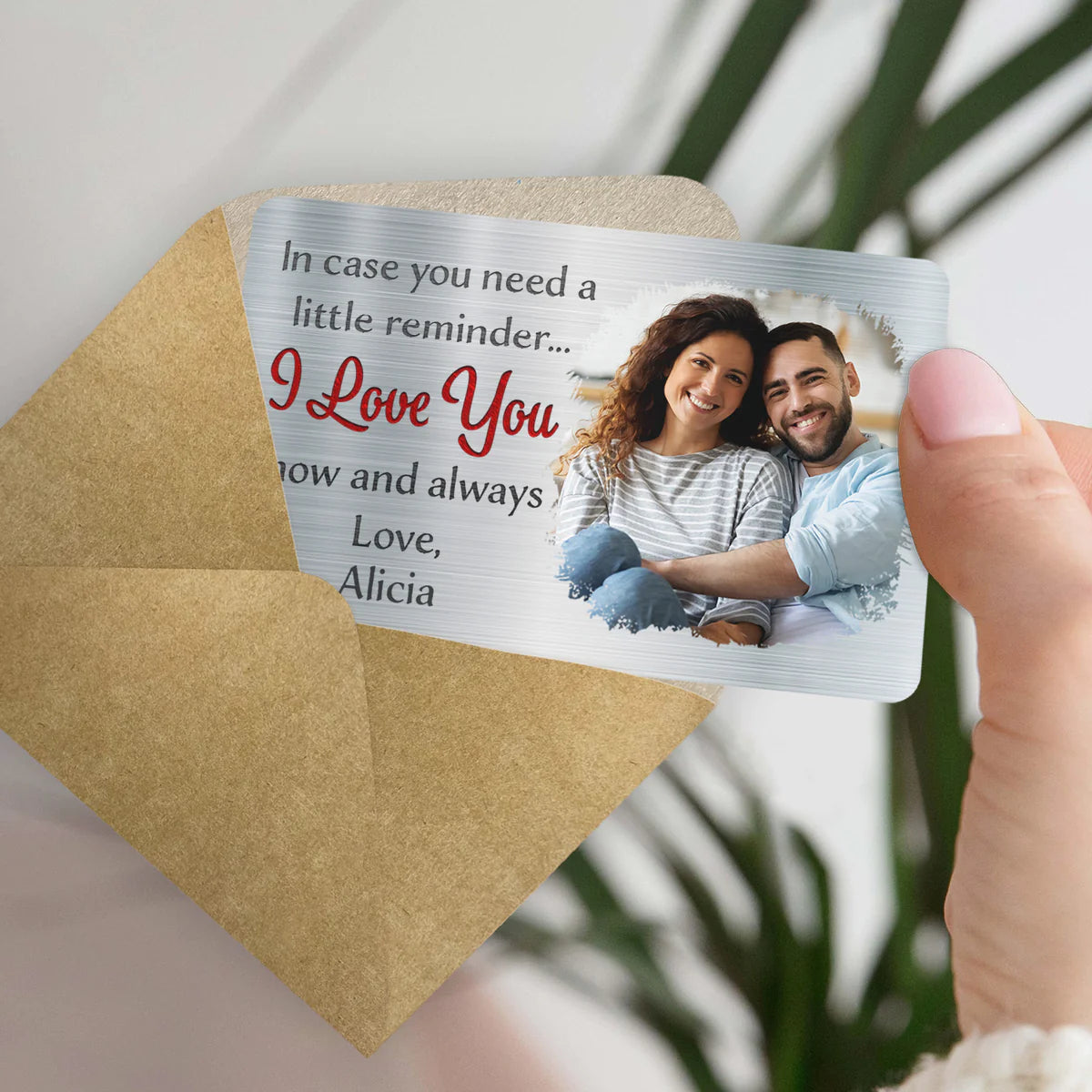 Photo personnalisée au cas où vous auriez besoin d'un petit rappel - Cadeau pour mari - carte portefeuille en aluminium personnalisée