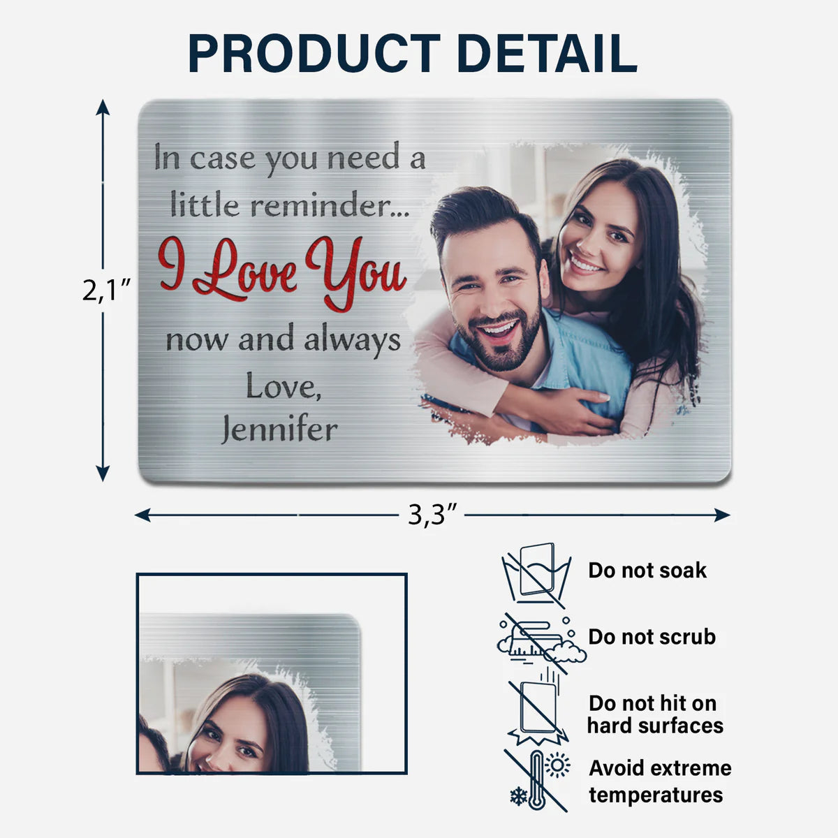 Photo personnalisée au cas où vous auriez besoin d'un petit rappel - Cadeau pour mari - carte portefeuille en aluminium personnalisée