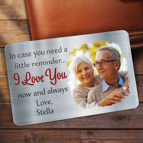 Photo personnalisée au cas où vous auriez besoin d'un petit rappel - Cadeau pour mari - carte portefeuille en aluminium personnalisée