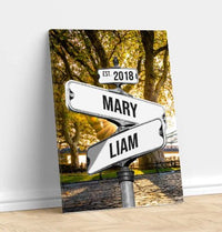 Gepersonaliseerde canvasprint "Vintage straatnaambord voor koppels"