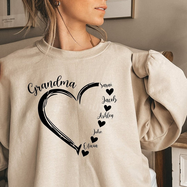 Gepersonaliseerde oma en oma sweatshirt met de namen van de kleinkinderen, Moederdag cadeau, oma en oma ronde hals
