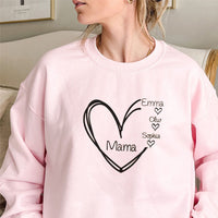 Sweatshirt mit Namen des Kindes, Oma Nana Gigi Mom Mama Herz Print Sweatshirt, Muttertagsgeschenk, Geschenk für neue Mutter