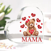 Personalisierte 1-5 Namen & Text Teddybär Herz Familie Acryl-Deko Schreibtischdekoration für Mutter