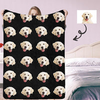 Couverture photo personnalisée avec portrait de chien, visage d'animal personnalisé, couverture en micropolaire ultra douce noire