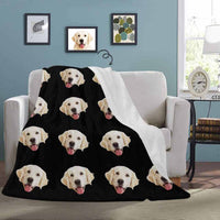 Couverture photo personnalisée avec portrait de chien, visage d'animal personnalisé, couverture en micropolaire ultra douce noire