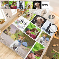 Couverture personnalisée avec portrait de chien, noms individuels et couverture photo