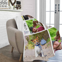 Couverture personnalisée avec portrait de chien, noms individuels et couverture photo