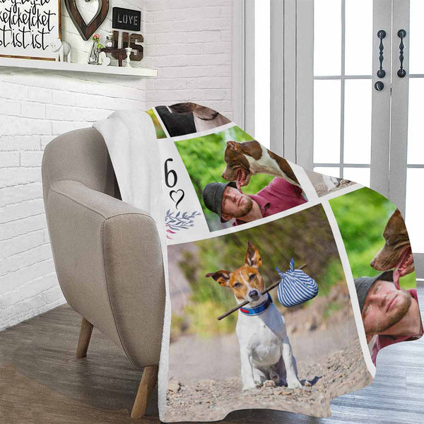 Couverture personnalisée avec portrait de chien, noms individuels et couverture photo