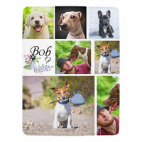Couverture personnalisée avec portrait de chien, noms individuels et couverture photo