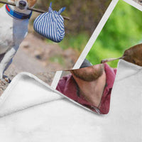 Couverture personnalisée avec portrait de chien, noms individuels et couverture photo