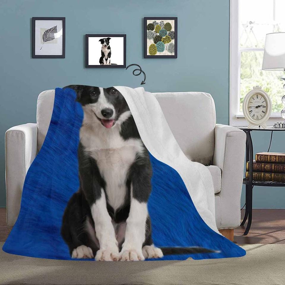 Couverture personnalisée avec portrait de chien, couverture photo bleue personnalisée