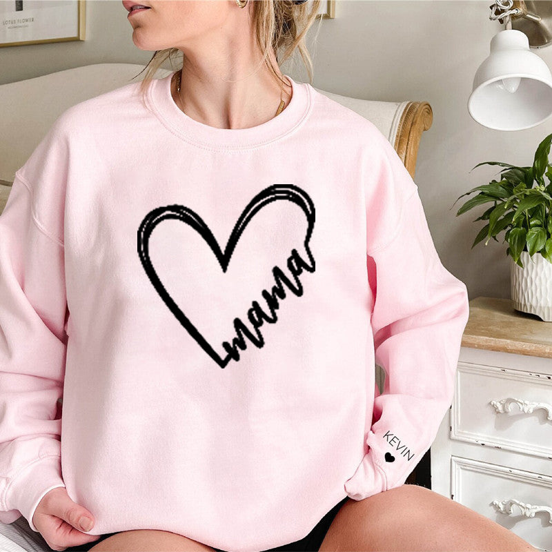 Herzdruck Mama Sweatshirt, Mutter und Kind Namensshirt, personalisiertes Geschenk für Mama, Mama Geschenk, Mama Geburtstag