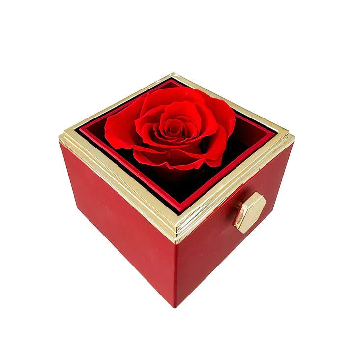 Ewig erhaltene rotierende Rose Box mit gravierter Herz Halskette