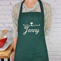 Aanpasbare schort, gepersonaliseerd, naam, hart, keuken, geborduurde schort, cadeau voor haar