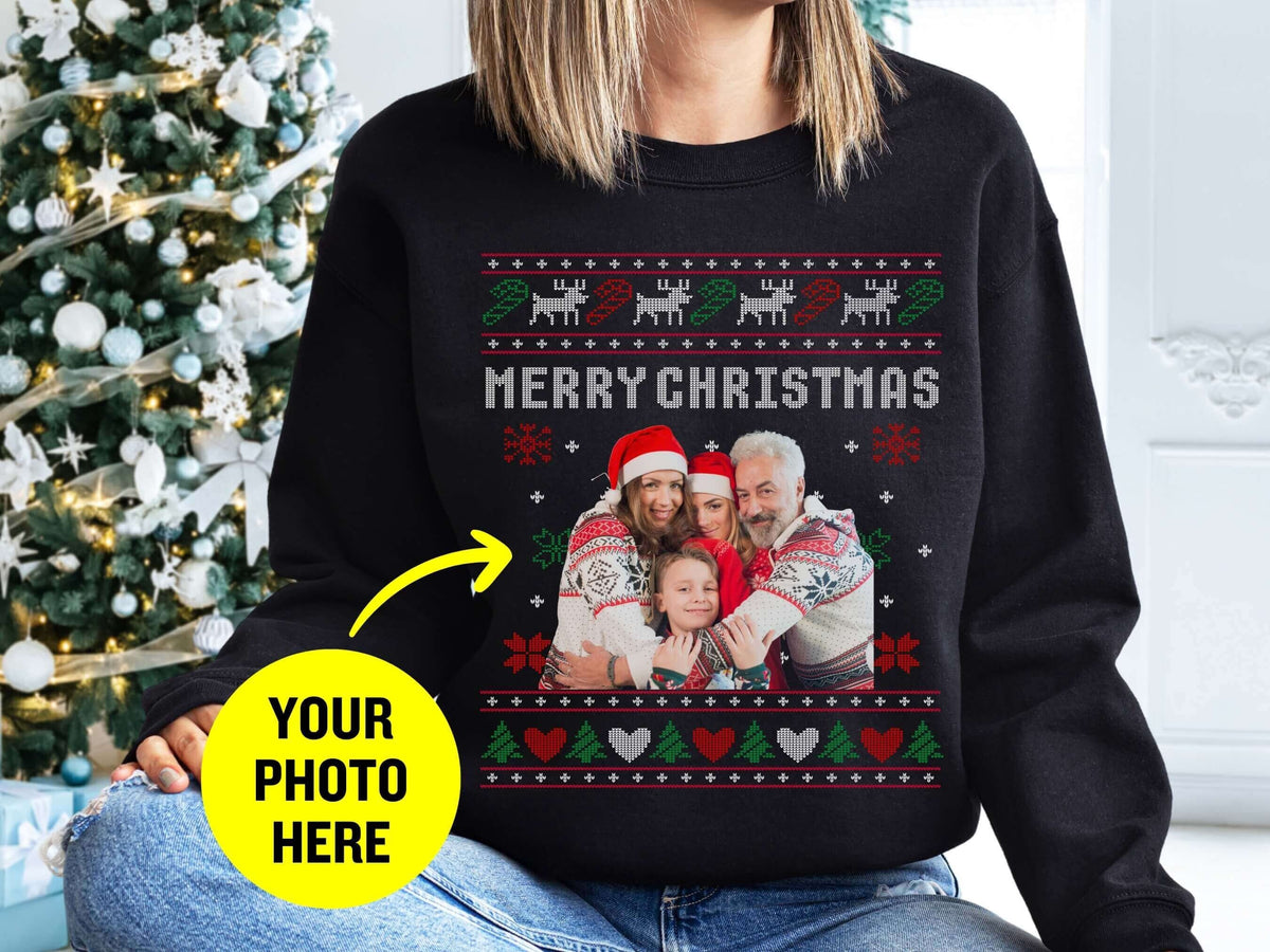 Benutzerdefinierter hässlicher Weihnachtspullover, benutzerdefiniertes Gesichts-Sweatshirt, Weihnachtspullover