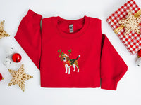 Gesticktes Weihnachts-Hunde-Sweatshirt. Gesticktes Beagle-Hunde-Weihnachts-Sweatshirt. Damen-Weihnachts-Sweatshirt