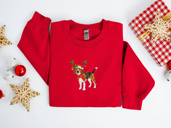 Gesticktes Weihnachts-Hunde-Sweatshirt. Gesticktes Beagle-Hunde-Weihnachts-Sweatshirt. Damen-Weihnachts-Sweatshirt