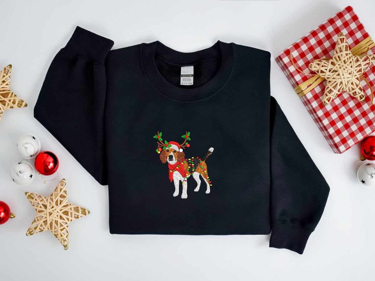 Gesticktes Weihnachts-Hunde-Sweatshirt. Gesticktes Beagle-Hunde-Weihnachts-Sweatshirt. Damen-Weihnachts-Sweatshirt