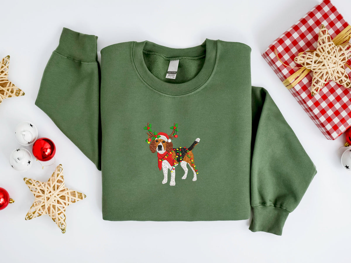 Gesticktes Weihnachts-Hunde-Sweatshirt. Gesticktes Beagle-Hunde-Weihnachts-Sweatshirt. Damen-Weihnachts-Sweatshirt