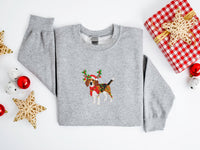 Gesticktes Weihnachts-Hunde-Sweatshirt. Gesticktes Beagle-Hunde-Weihnachts-Sweatshirt. Damen-Weihnachts-Sweatshirt