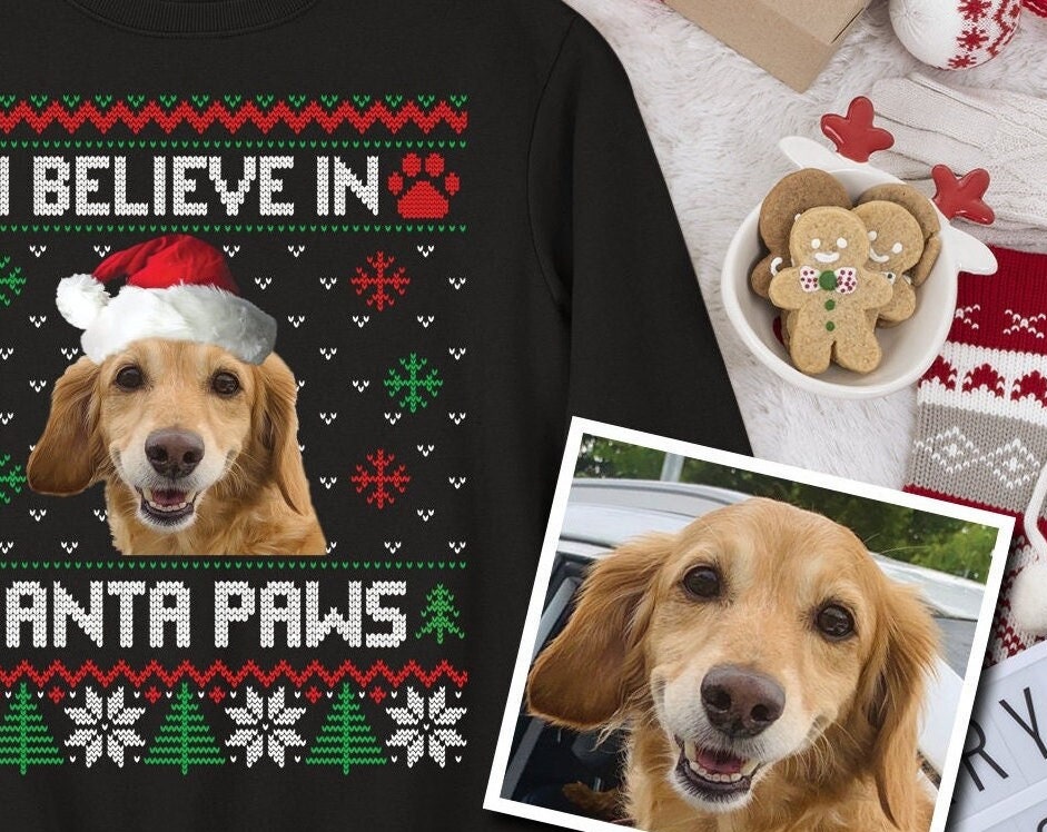 Tierbesitzer, ich glaube an Santa Paws maßgeschneiderte Weihnachtspullover, Pullover, Sweatshirts