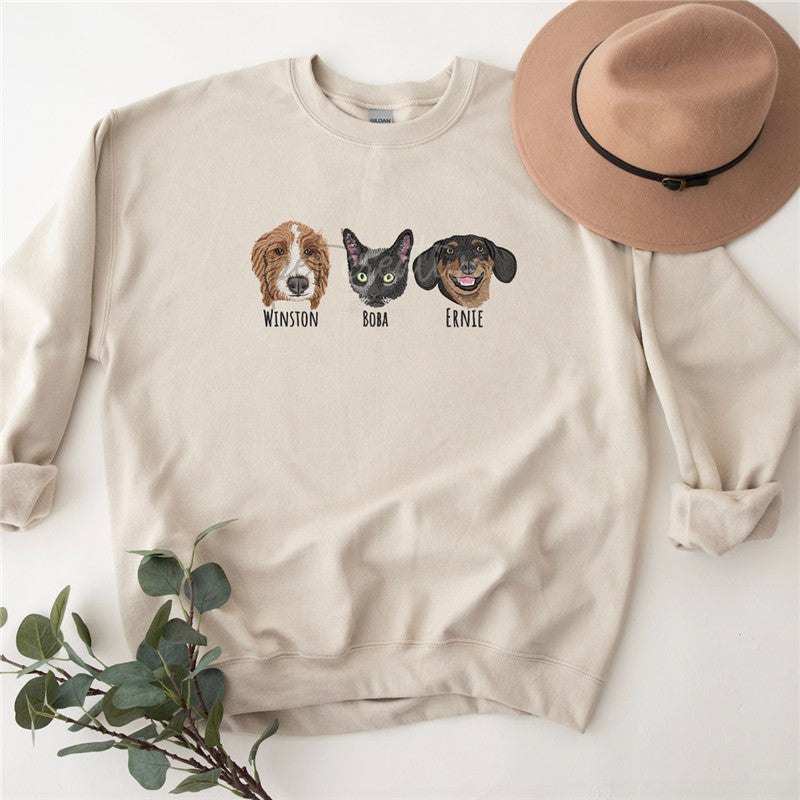 Cadeaux pour les amoureux des animaux Sweat-shirt avec visage et surnom d'animal individuel