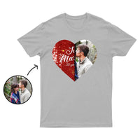 T-shirt en coton personnalisé avec photo ou texte, motif cœur à paillettes, pour hommes et femmes