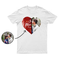 T-shirt en coton personnalisé avec photo ou texte, motif cœur à paillettes, pour hommes et femmes