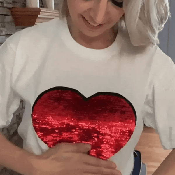 Gepersonaliseerde katoenen T-shirt met foto of tekst, DIY hartvormige pailletten T-shirt voor mannen en vrouwen