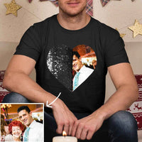 T-shirt en coton personnalisé avec photo ou texte, motif cœur à paillettes, pour hommes et femmes