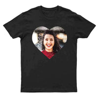 T-shirt en coton personnalisé avec photo ou texte, motif cœur à paillettes, pour hommes et femmes