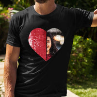 T-shirt en coton personnalisé avec photo ou texte, motif cœur à paillettes, pour hommes et femmes