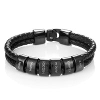 Bracelet en cuir avec perles gravées – cadeau pour homme