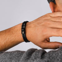 Bracelet en cuir avec perles gravées – cadeau pour homme