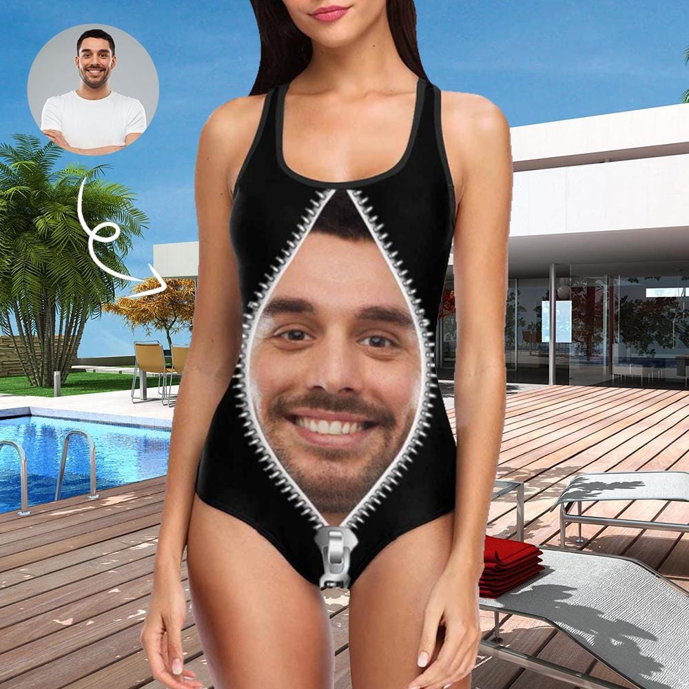 Maillot de bain une pièce personnalisé avec photo et fermeture éclair pour femme, cadeau idéal